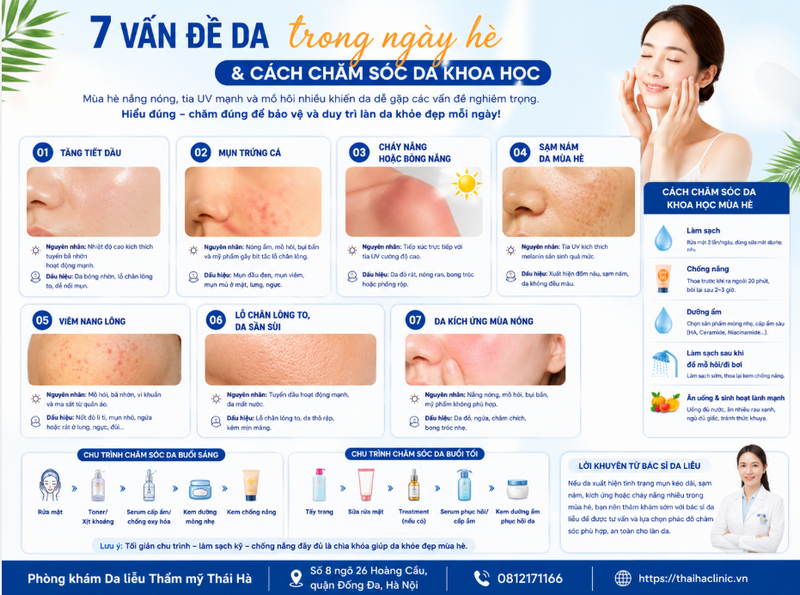 7 vấn đề da trong ngày hè và cách chăm sóc da khoa học