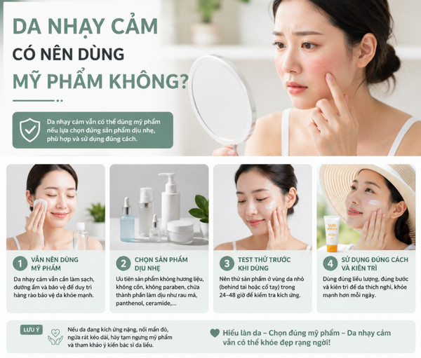 Da nhạy cảm có nên dùng mỹ phẩm không? Chọn lựa như thế nào? 